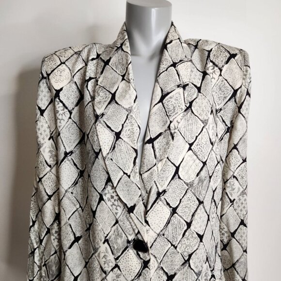 SOLD Vintage "Les Modes Jolibel" White Diamond 1 Button Blazer Plus Size 14 - Picture 2 of 13